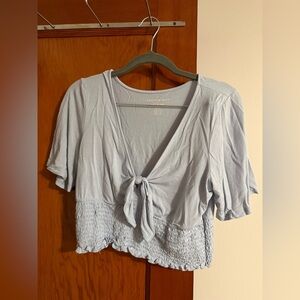 American Eagle Outfitters Soft Blue Tie-Front Top